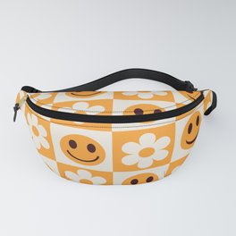 Orange and white checkered flowers and smiley faces pattern  Fanny Pack | Spring, Checkerboard, Smiley Face, Flower Pattern, Smileys, Retro, Cheerful, Chessboard, Dorm Room, Summer 