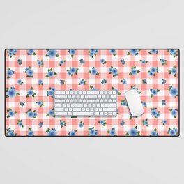 Blue Roses All Over - coral check Desk Mat