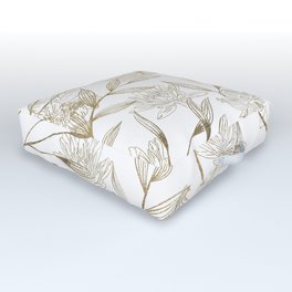 Elegant white gold modern trendy floral Outdoor Floor Cushion