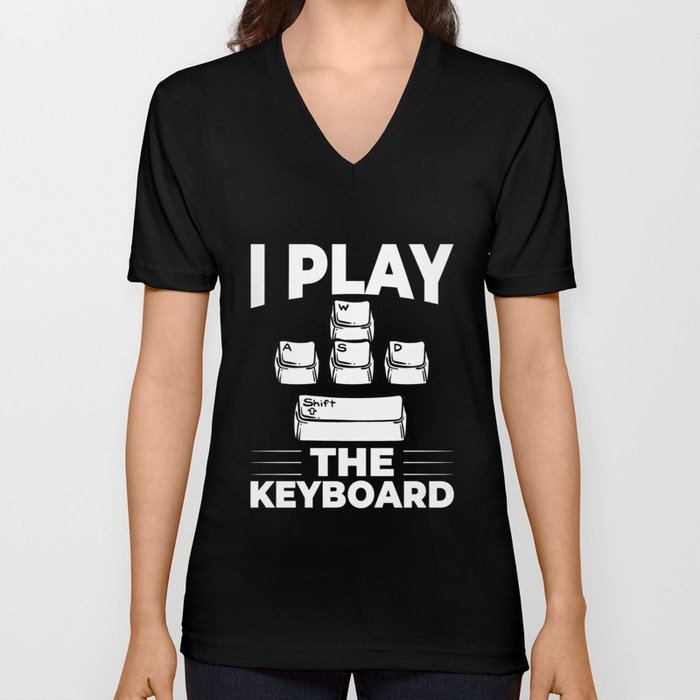 WASD Gaming Keyboard Keycap Player V Neck T Shirt