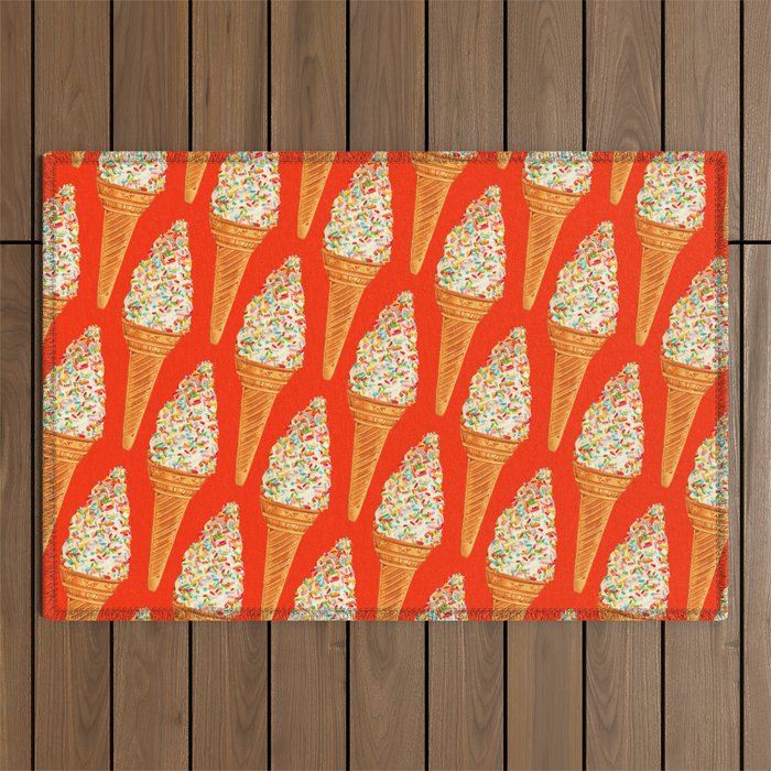 Sprinkle Ice Cream Pattern - Red Outdoor Rug