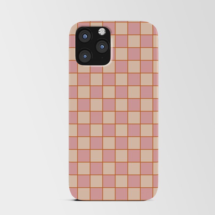 Retro Check Grid Pattern Pink Orange Cream iPhone Card Case