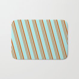 [ Thumbnail: Turquoise and Chocolate Colored Striped/Lined Pattern Bath Mat ]