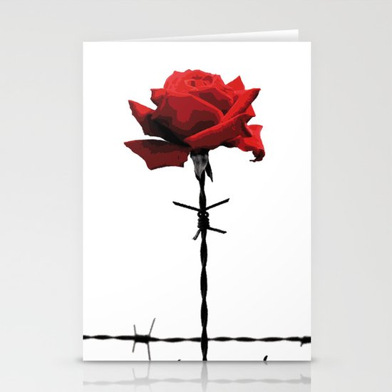 Barbed wire red rose Stationery Cards