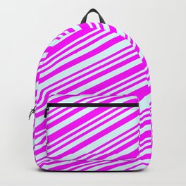 [ Thumbnail: Fuchsia & Light Cyan Colored Stripes/Lines Pattern Backpack ]