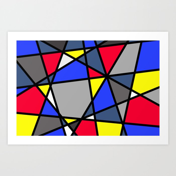 Triangels Geometric Lines blue - red - yellow - grey Art Print