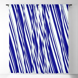 [ Thumbnail: Dark Blue and Mint Cream Colored Striped Pattern Blackout Curtain ]