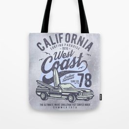 California West Coast Surf Retro Design Blue Grey Tote Bag