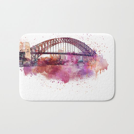 Sydney Harbor Bridge Watercolor Art Bath Mat