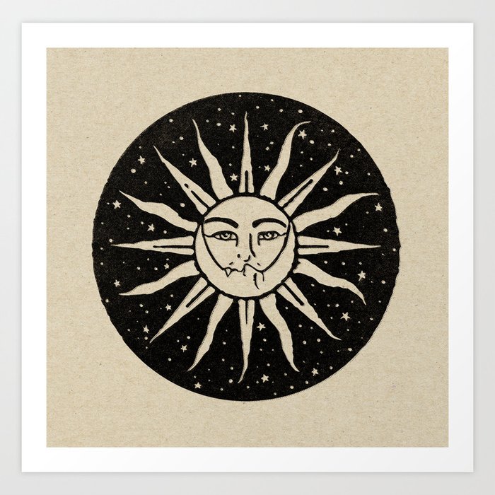 Moon & Sun Paper Linocut Art Print by Visionary Sea