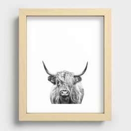 Highland Cow Print, Farmhouse Decor, Black and White, Rustic Cow Photo, Printable Digital Download, Recessed Framed Print