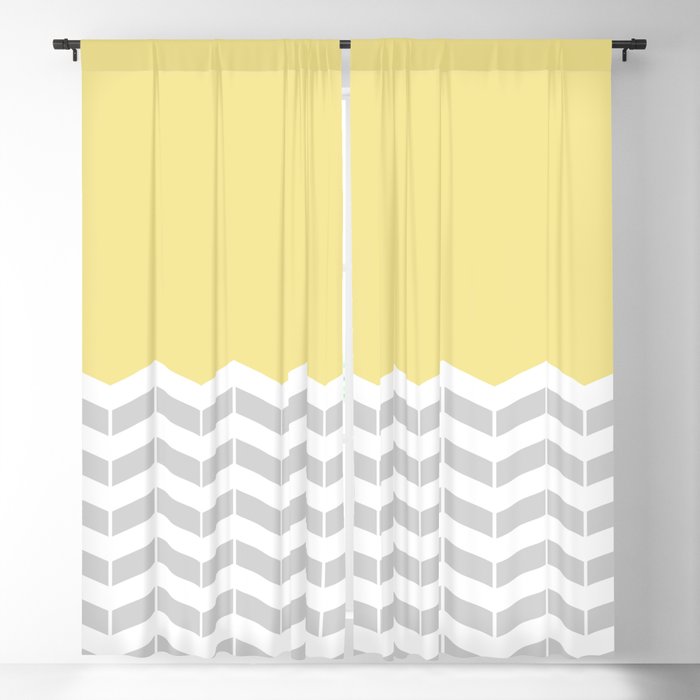 Yellow Half Chevron Blackout Curtain, Yellow And Grey Blackout Curtains