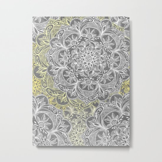 Yellow & White Mandalas on Grey Metal Print