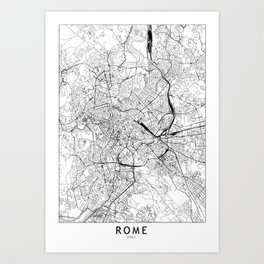 Rome White Map Art Print