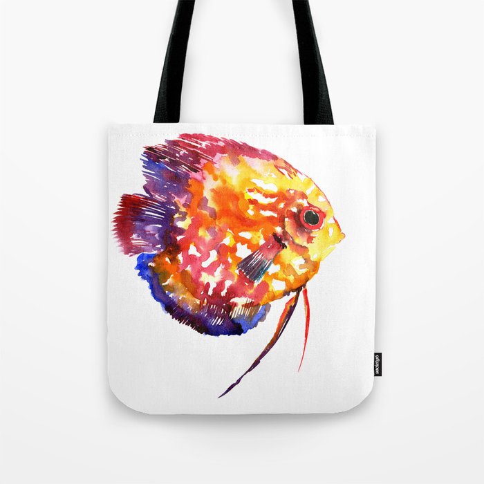 Rainbow Colored Yellow Red Orange Blue Discus, cute fish Tote Bag