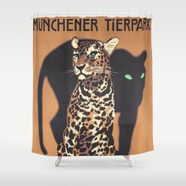 1912 Munich Zoo Green-Eyed Leopold Vintage Advertising Poster Shower Curtain