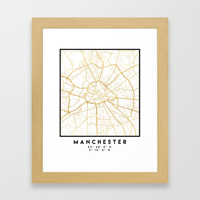 MANCHESTER ENGLAND CITY STREET MAP ART Framed Art Print