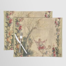 Antique 18th Century 'Boy on a Swing' Pastoral French Tapestry Placemat