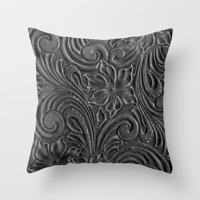 Black tooled leather  Throw Pillow
