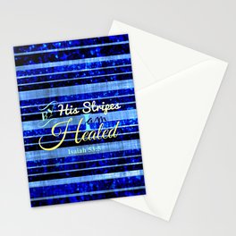 BY HIS STRIPES Colorful Blue Stripes Bible Scripture Fine Art Pattern Typography God Jesus Faith Stationery Cards
