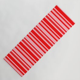 [ Thumbnail: Red & Light Pink Colored Lines/Stripes Pattern Yoga Mat ]