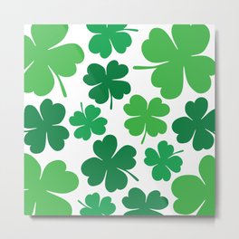 Lucky 4 Leaf Clover Pattern (green/white) Metal Print
