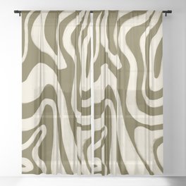 Retro 70s Liquid Swirl on Fir Green  Sheer Curtain