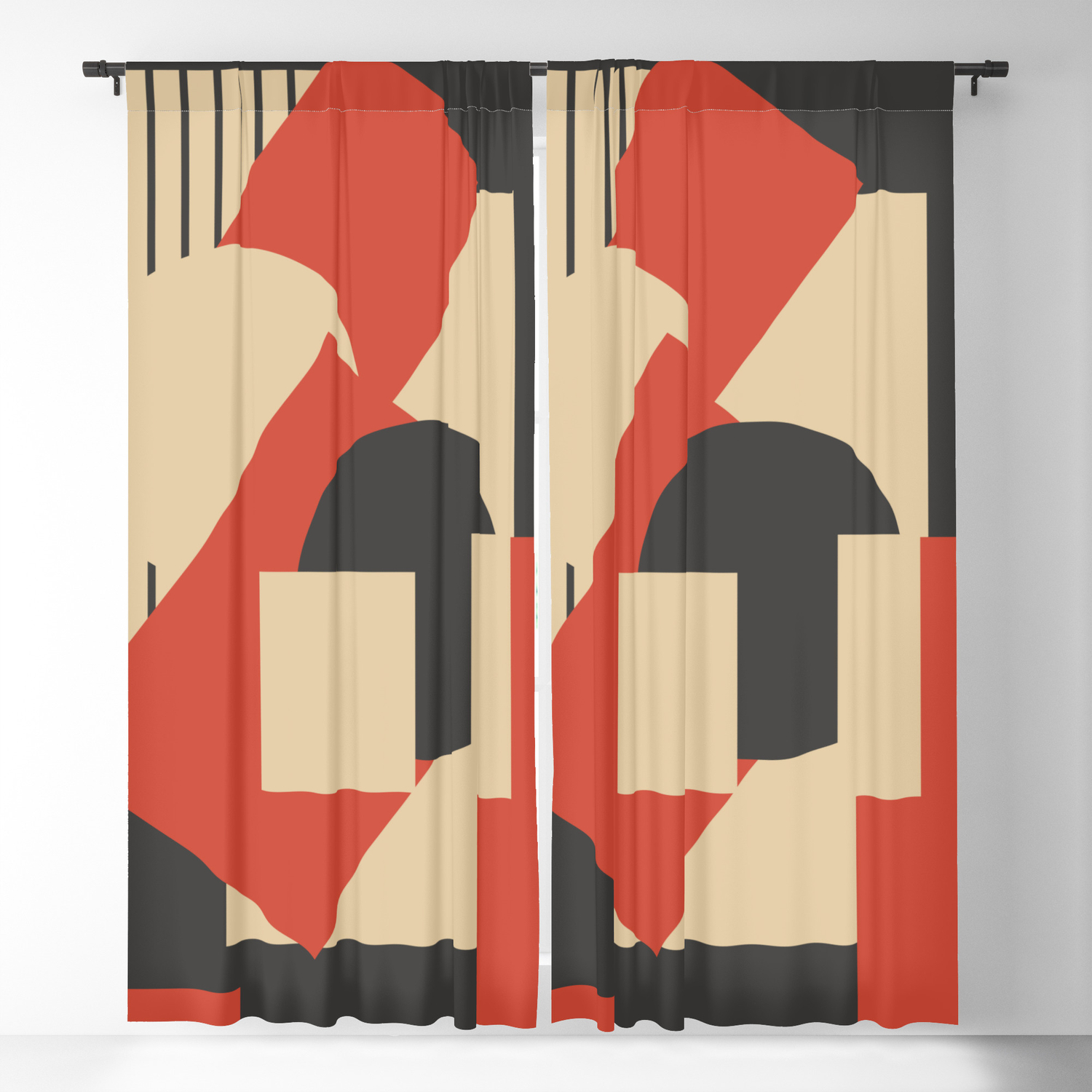 Geometrical Abstract Art Deco Mash Up Scarlet Beige Blackout