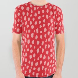 Dalmatian Polka Dot Spots Pattern (pink/red) All Over Graphic Tee