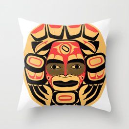 Flat style icon with tribal mask symbol. Native American Indian drawing. Indigenous  symbol. Throw Pillow