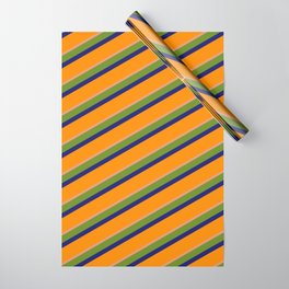 [ Thumbnail: Green, Midnight Blue, Dark Orange & Dark Salmon Colored Lines/Stripes Pattern Wrapping Paper ]