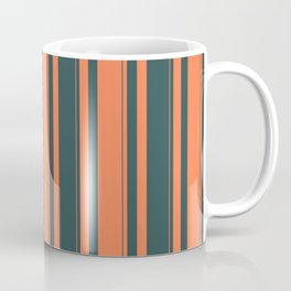[ Thumbnail: Coral and Dark Slate Gray Colored Striped/Lined Pattern Coffee Mug ]