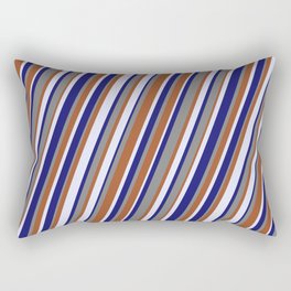 [ Thumbnail: Lavender, Midnight Blue, Gray, and Sienna Colored Lined/Striped Pattern Rectangular Pillow ]