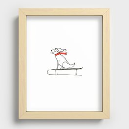 Happy Holidays dog on sleigh Recessed Framed Print