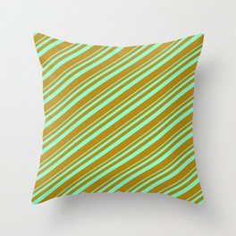 [ Thumbnail: Aquamarine & Dark Goldenrod Colored Lined/Striped Pattern Throw Pillow ]