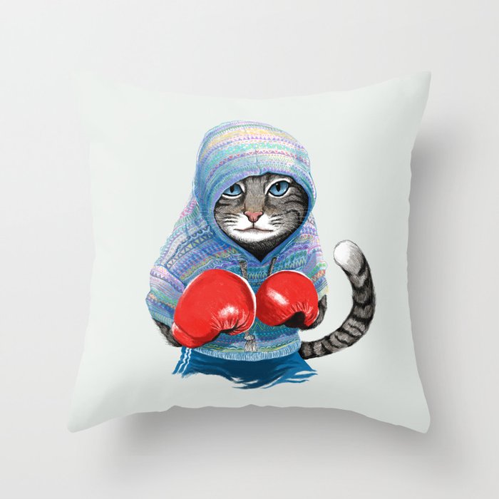 Boxing Cat Throw Pillow