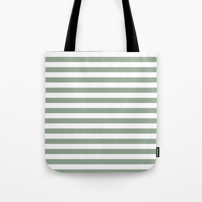 Sage and White Stripes Tote Bag