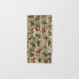 Vintage Christmas Postcard Collage Print - Santa / Stamps / Pattern / Victorian Hand & Bath Towel