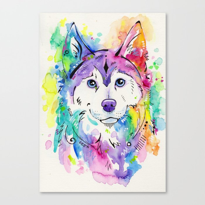 Happy - Siberian Husky Watercolor Art Canvas Print