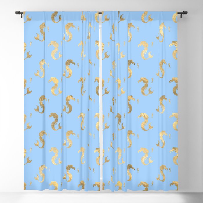 Elegant Gold Seahorses Teal Background Blackout Curtain By Hommie Society6