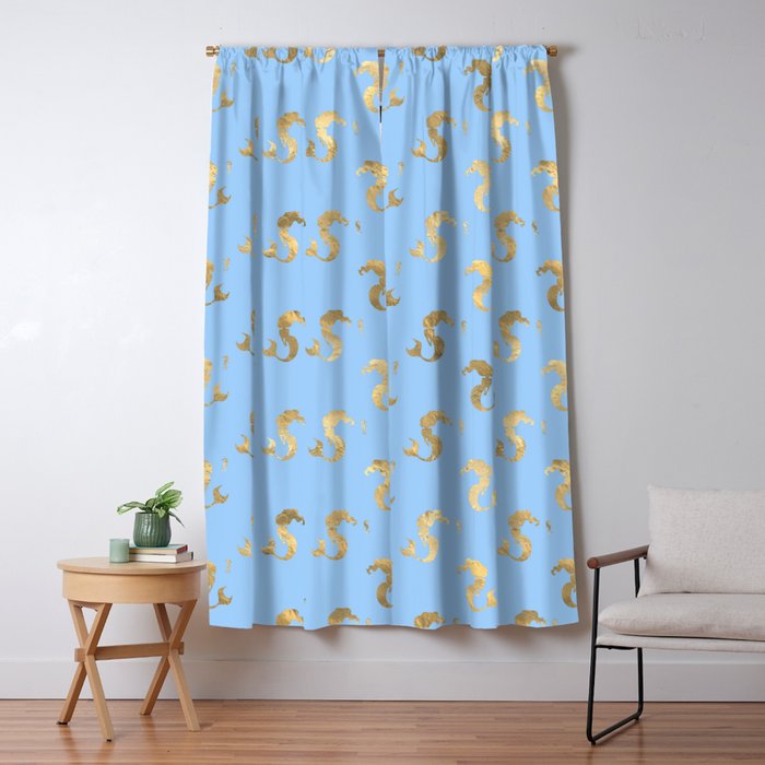 Elegant Gold Seahorses Teal Background Blackout Curtain By Hommie Society6