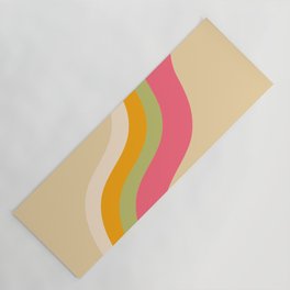 Loana - Pink Green Orange Colourful Wavy Minimalistic Retro Stripes Art Design Pattern  Yoga Mat
