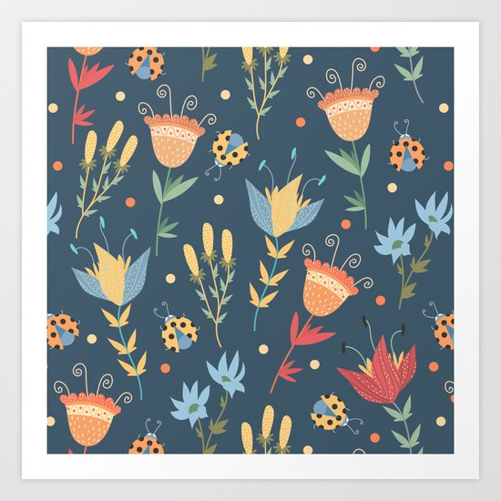 Floral blue pattern Art Print