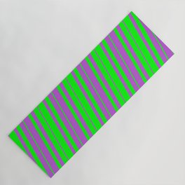 [ Thumbnail: Lime & Orchid Colored Lines Pattern Yoga Mat ]