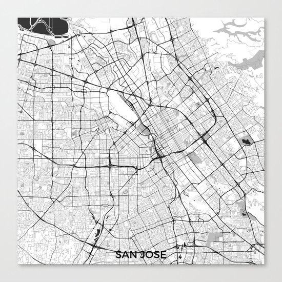 San Jose Map Gray Canvas Print