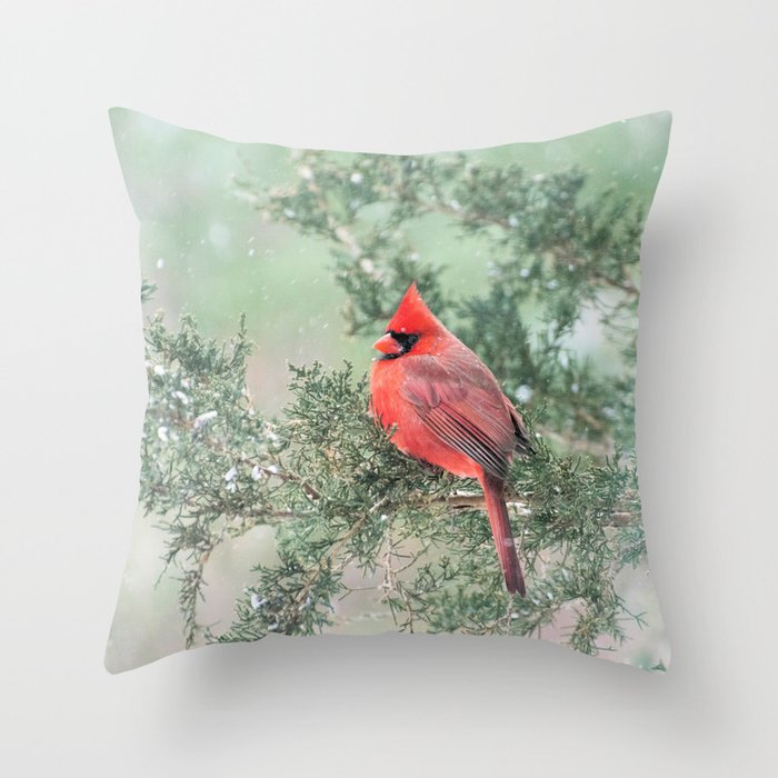 Christmas Bird Northern Cardinal Throw Pillow by Nancy A Carter