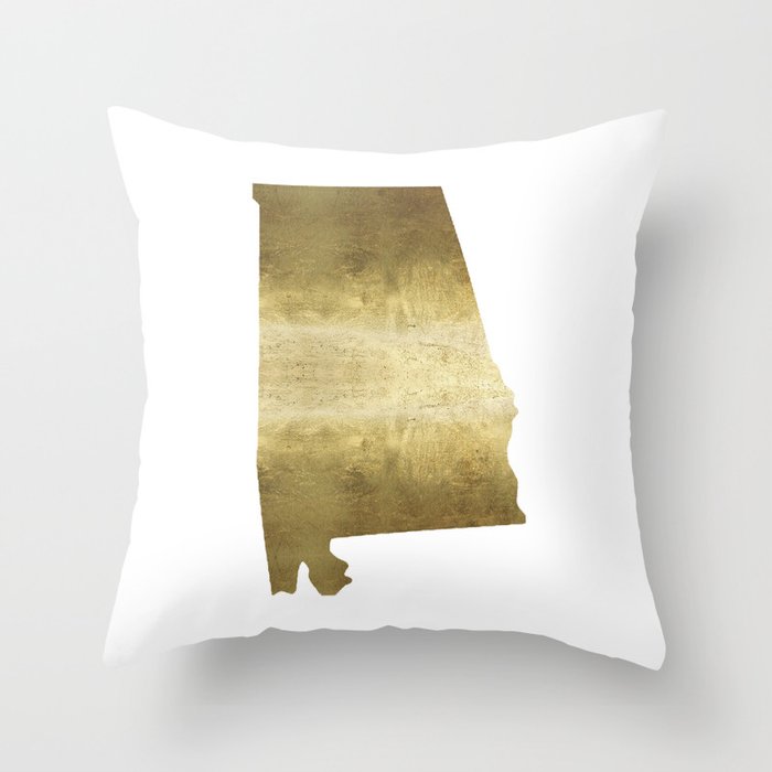 alabama gold foil state map Throw Pillow