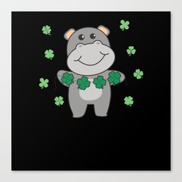 Hippo With Shamrocks Cute Animals For Luck Canvas Print