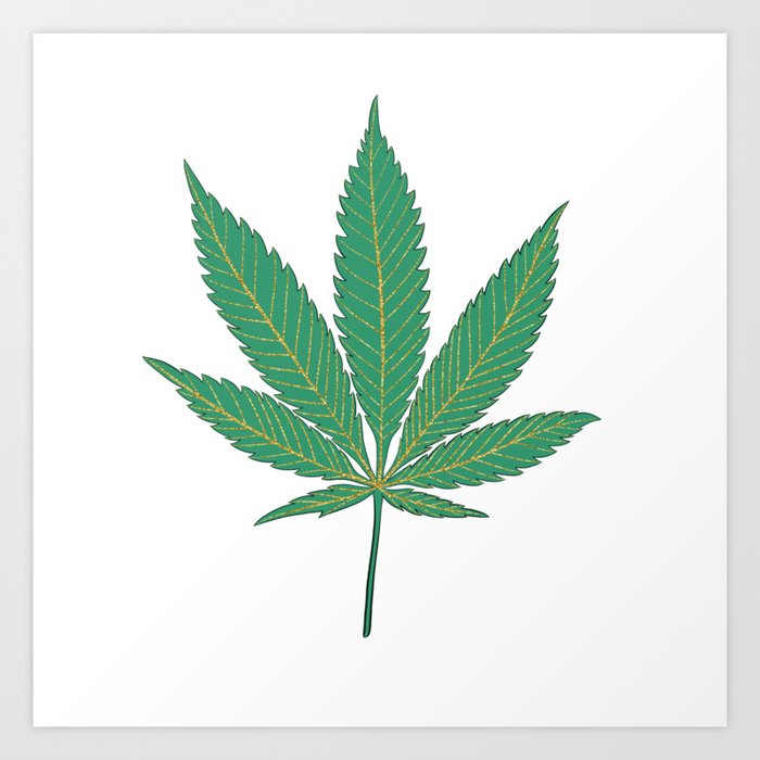 Green Gold Marijuana Leaf  Art Print