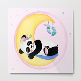 Baby Panda Girl with Moon and Dreamcatcher Metal Print | Pregnant, Giftidea, Pandagirl, Birth, Nursery, Kids, Daddytobe, Panda, Babyshower, Babypanda 